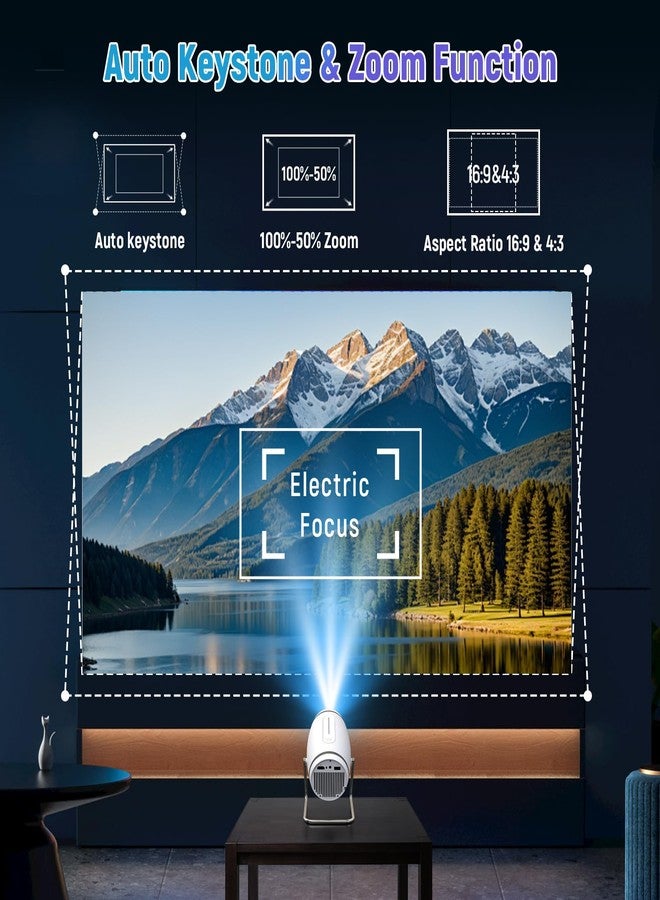 FEARWIKY Mini Projector with WiFi Bluetooth 4K 1080P Compatible with 180° Rotatable 130 Inch Portable Projector Projector Compatible with - Image 4
