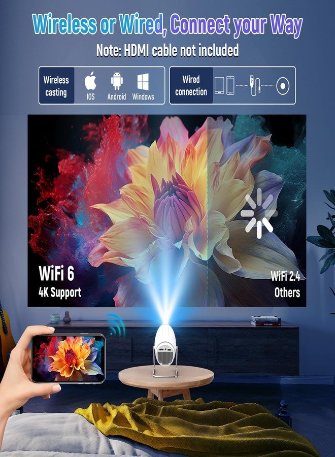 FEARWIKY Mini Projector with WiFi Bluetooth 4K 1080P Compatible with 180° Rotatable 130 Inch Portable Projector Projector Compatible with - Image 3