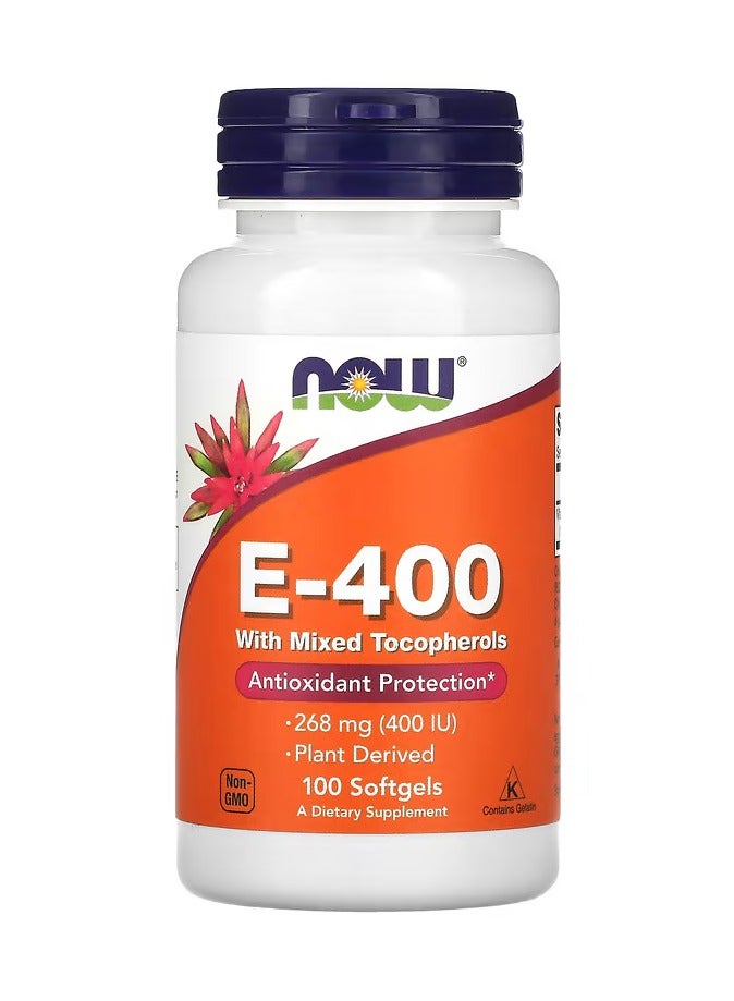 NOW , E-400 with Mixed Tocopherols, 268 mg (400 IU), 100 Softgels - Image 1