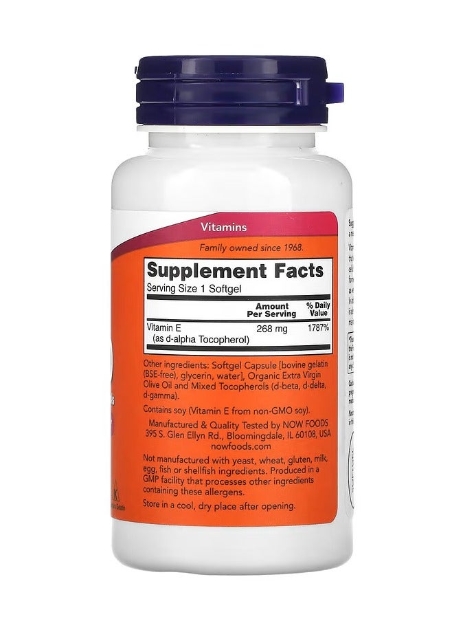 NOW , E-400 with Mixed Tocopherols, 268 mg (400 IU), 100 Softgels - Image 2