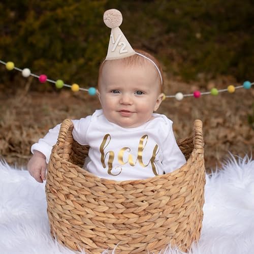 YOUAME Neutral Half Birthday Party Hat - Bohemia Cute Cone Hat, Pale Beige, Unisex, 0-3 Years - Image 4