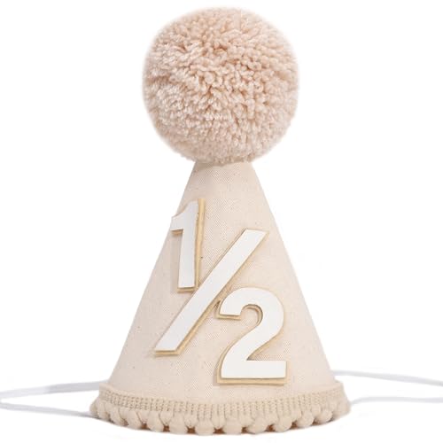 YOUAME Neutral Half Birthday Party Hat - Bohemia Cute Cone Hat, Pale Beige, Unisex, 0-3 Years - Image 1