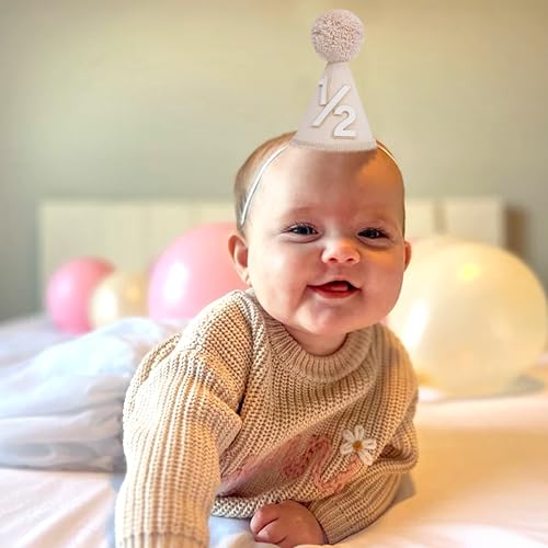 YOUAME Neutral Half Birthday Party Hat - Bohemia Cute Cone Hat, Pale Beige, Unisex, 0-3 Years - Image 5