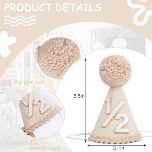 YOUAME Neutral Half Birthday Party Hat - Bohemia Cute Cone Hat, Pale Beige, Unisex, 0-3 Years - Image 2