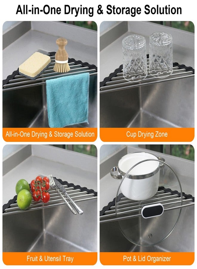 Seropy Corner Dish Drying Rack, Kitchen Sink Caddy Sponge Holder, Triangle Over The Sink Dish Drying Rack for Kitchen Counter, Roll Up Dishes Drainer Mat RV Essentials Organization and Storage Shelf, Black - Image 5