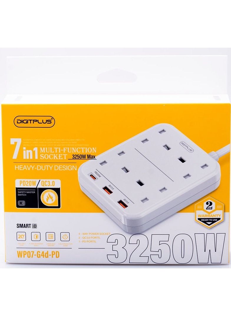3250w Multifunction Extension USB with Power Socket with C-type USB Stereo Plug-in