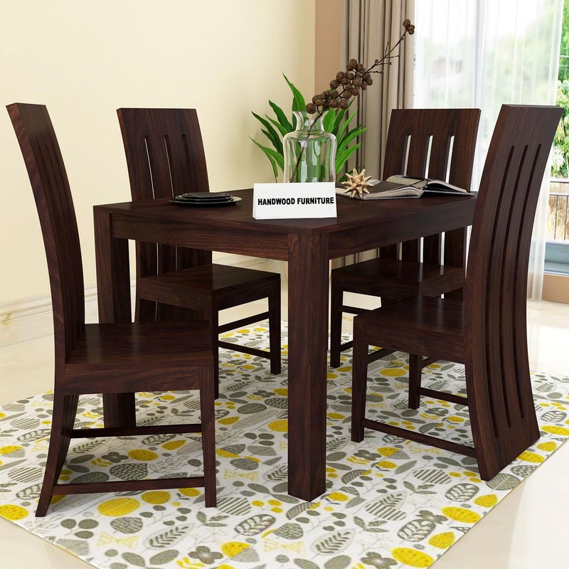 HANDWOOD FURNITURE Premium Sheesham Wood Dining Table 45x30 with 4 Chairs 4 Seater Dining Set Wooden Dining Table with Chair Dining Room Furniture Finish Color Walnut Finish