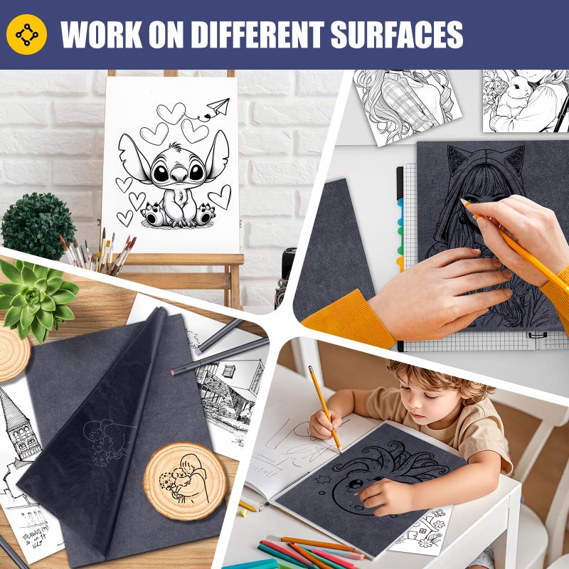 Donyang Carbon Paper for Tracing Transfer-Paper Pad, 30 Pcs Black Graphite Copy Paper for Tracing Drawing Patterns on Wood Projects Canvas Fabric Lettering Sketching Art Supplies, A4 8.3 X 11.8 Inch - Image 5