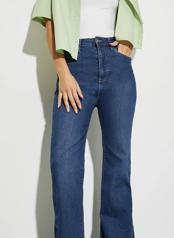 Styli High Rise Side Slit Flared Jeans