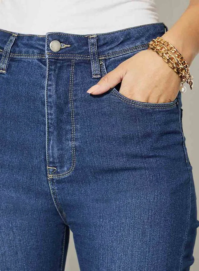Styli High Rise Side Slit Flared Jeans