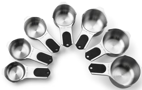 Spring Chef Magnetic Stainless Steel Measuring Cups Patent Pending Kitchen Tools with Easy to Read Markings for Measuring Dry or Liquid Ingredients Set of 7 Black