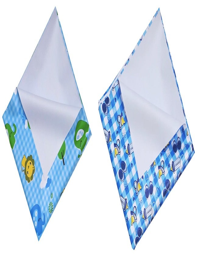 Ecosoft Pookie® Plastic Sheet | Rubber Sheet for Babies | Bed Wetting Protector | 0-12 Months | 90 x 90 cm (Big Jungle Blue & Bottle Blue) - Image 1