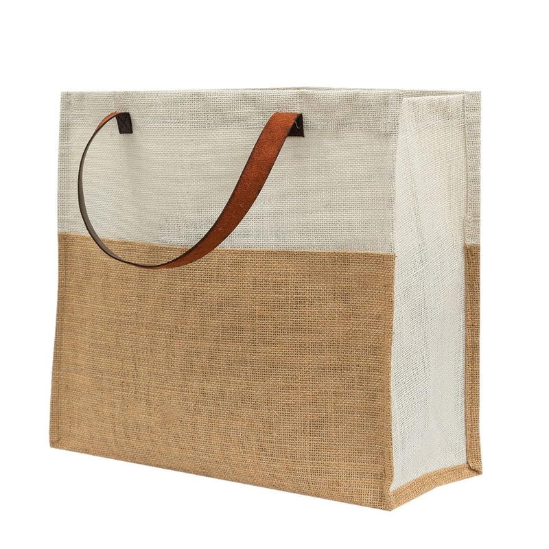 JUTEKA Stylish, Baby Pink,Durable, Multipurpose Hand Bag for Lunch, Shopping, Eco Friendly Jute Bag with Leather Handles…… - Image 1