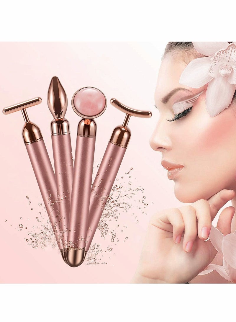 NIBEMINENT 4-in-1 Beauty Bar 24k Golden Pulse Face Massager, Electric Jade Roller Facial Massager Rose Quartz, Arm Eye Nose Massage Stone for Lift Anti-Aging Anti-Wrinkles Skin Tightening Firming - Image 3