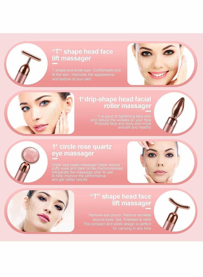 NIBEMINENT 4-in-1 Beauty Bar 24k Golden Pulse Face Massager, Electric Jade Roller Facial Massager Rose Quartz, Arm Eye Nose Massage Stone for Lift Anti-Aging Anti-Wrinkles Skin Tightening Firming - Image 5