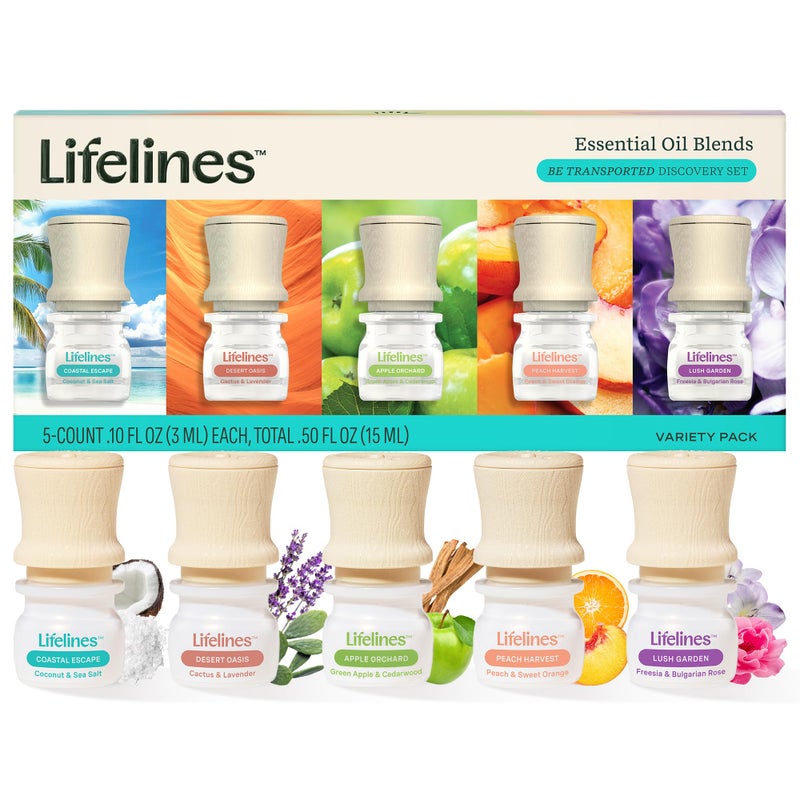 Lifelines Essential Oil Blends, 5-Pack Be Transported Discovery Set - Blended Essential Oils with Precision Pump for Aromatherapy Diffusers - Long-Lasting Scented Fragrance - Image 1