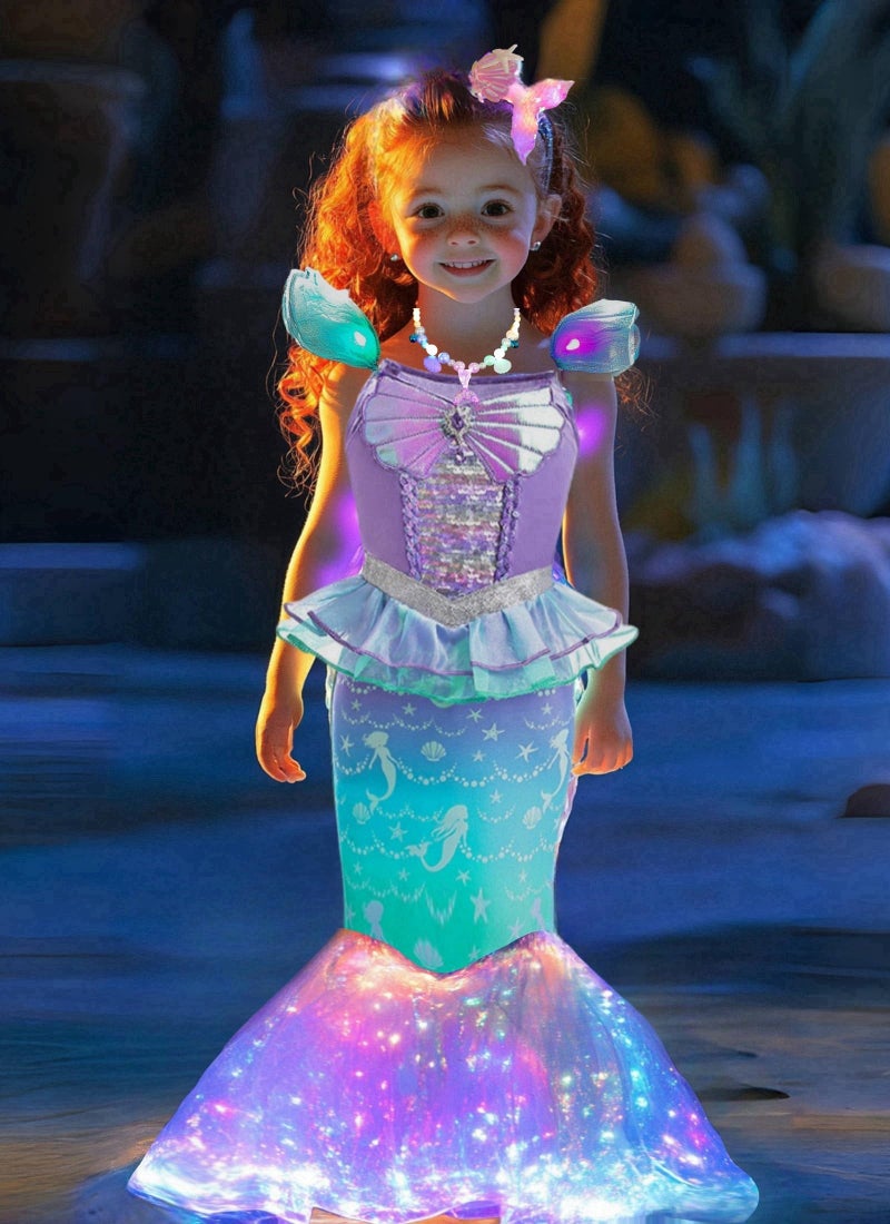 LEDPATY Girls Mermaid Costumes With Bag Little Mermaid Dress for Kids with Accesseries GreenPurple L45T - Image 2