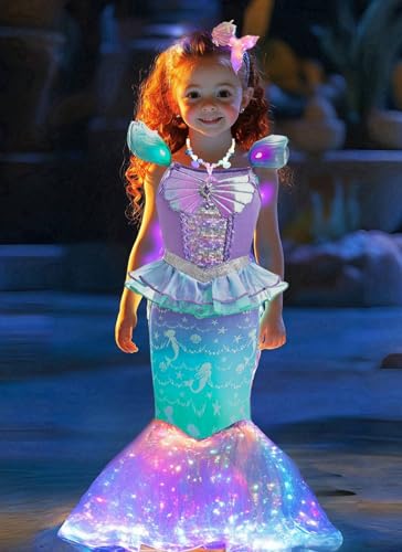 LEDPATY Girls Mermaid Costumes With Bag Little Mermaid Dress for Kids with Accesseries GreenPurple L45T - Image 1