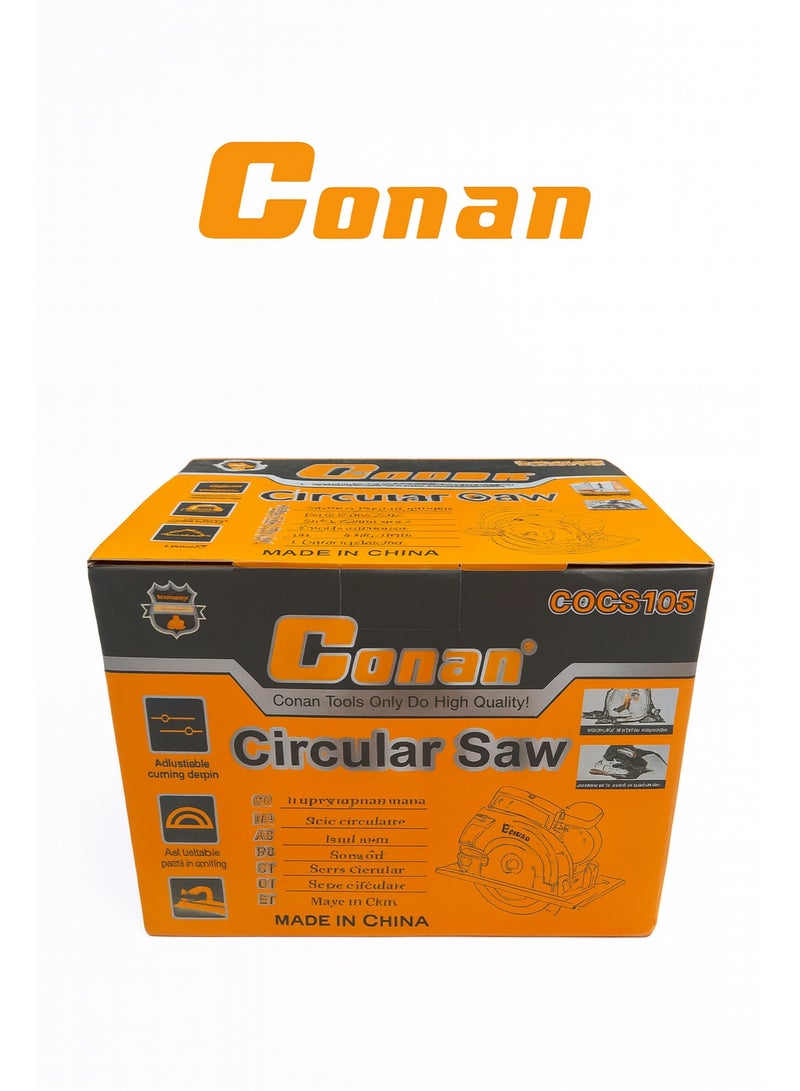Conan Circular Saw 7-1/4" – 1300W (COCS185) with 185mm 40T Blade, 65mm Cut @90° / 43mm @45°, 0–45° Bevel & Depth Adjustment, Rip Fence, Dust Port, Lock-On for Continuous Cuts, UK 3-Pin Plug - Image 2
