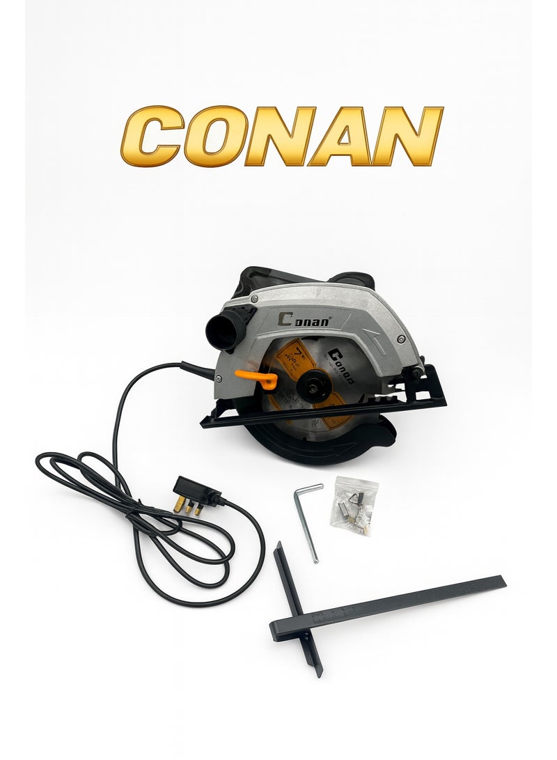 Conan Circular Saw 7-1/4" – 1300W (COCS185) with 185mm 40T Blade, 65mm Cut @90° / 43mm @45°, 0–45° Bevel & Depth Adjustment, Rip Fence, Dust Port, Lock-On for Continuous Cuts, UK 3-Pin Plug - Image 4