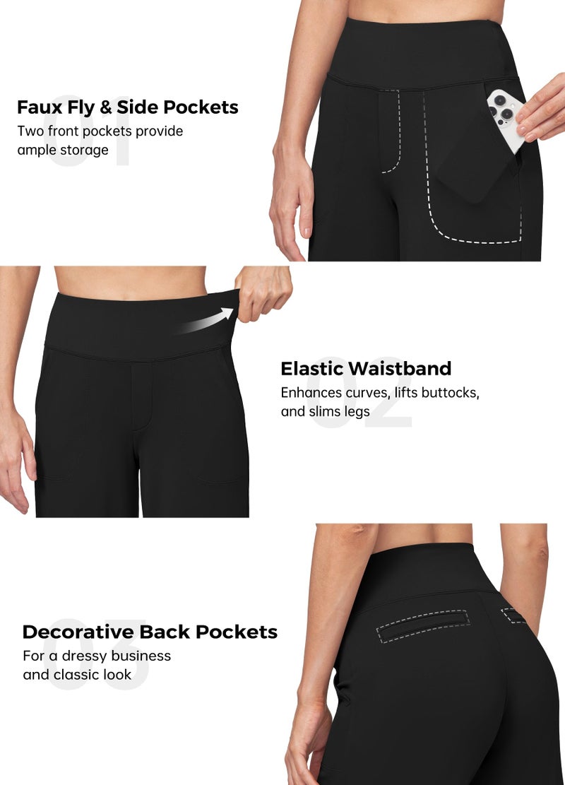Willit سروال يوغا نسائي واسع الساقين من ويليت - سروال عمل مرن غير رسمي مع جيوب - خصر عالي 30" أسود L - Image 5