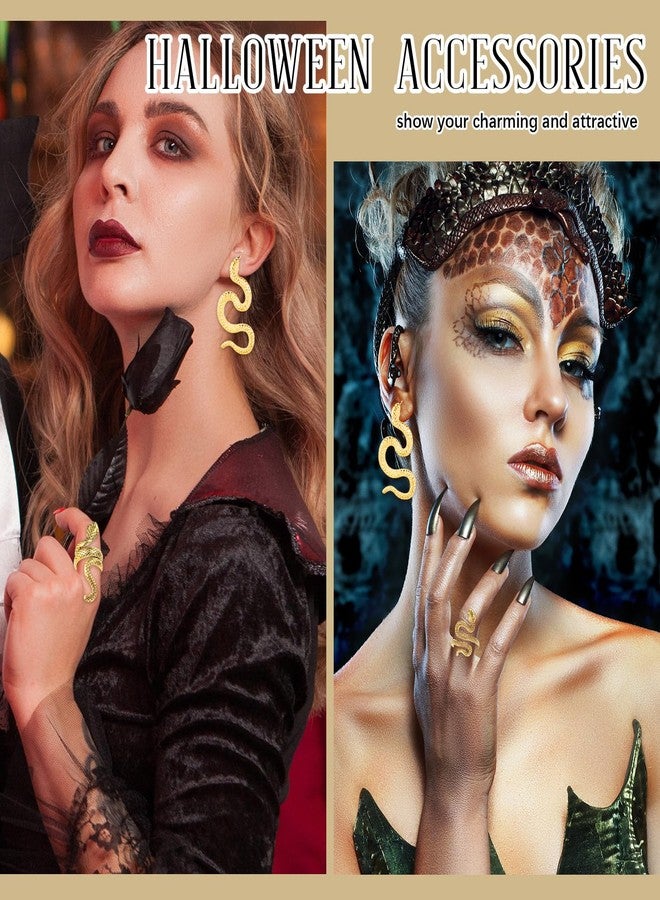 Inbagi 7 Pcs Halloween Gold Snake Jewelry Set for Women Long Chain Layered Chunky Necklace Adjustable Snake Bracelet Armband Rings Vintage Earrings for Women Girls Costume Gift - Image 4