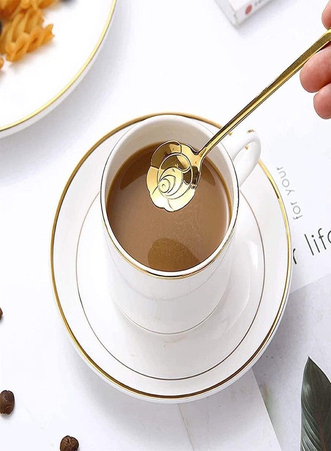 RAIYARAJ Golden Spoon Set Stainless Steel Coffee Dessert Spoons 4 Piece Gold Cutlery Floral Design Decorative Serving Spoons 18cm Long Tableware for Home Parties Kitchen Dining Gift Bag - Image 5