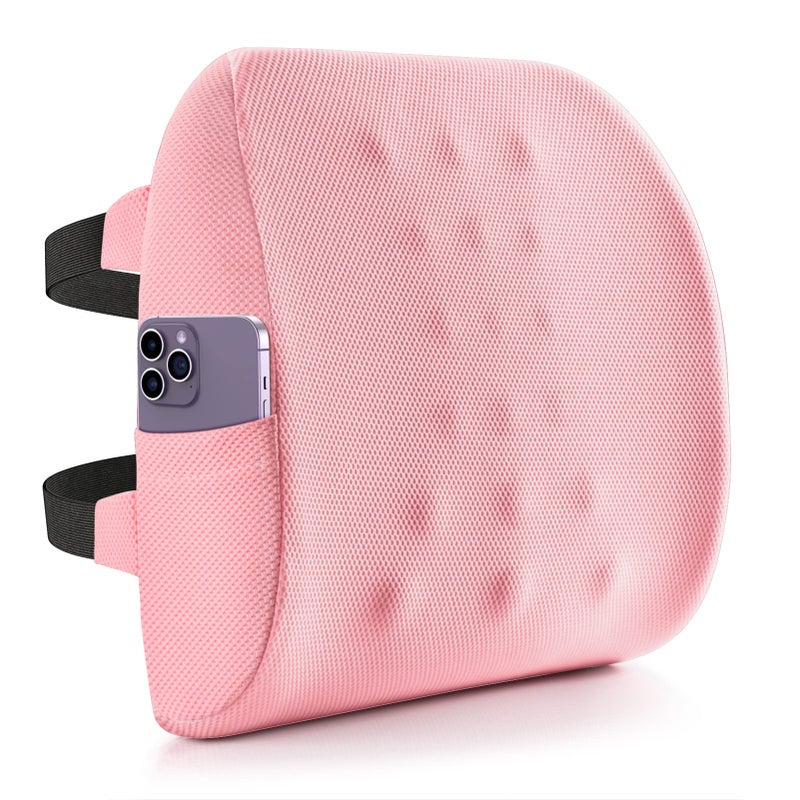 Fyore Lumbar Pillow Memory Foam Back Support Cushion with AntiSlip Particles Designed for Lower Back Pain Relief Back Pillow 2 Adjustable Straps for ComputerOffice ChairCar SeatReclinerPink