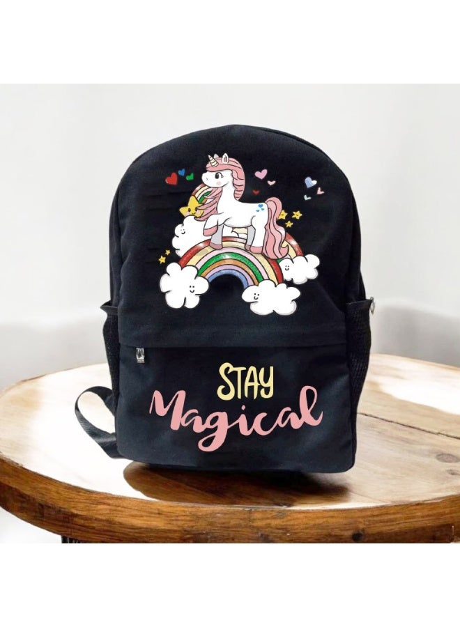 وى برنت يور جيفت  حقيبة ظهر مدرسية للبنات, تصميم يوني كورن, 30*45 سم, أسود - Image 2