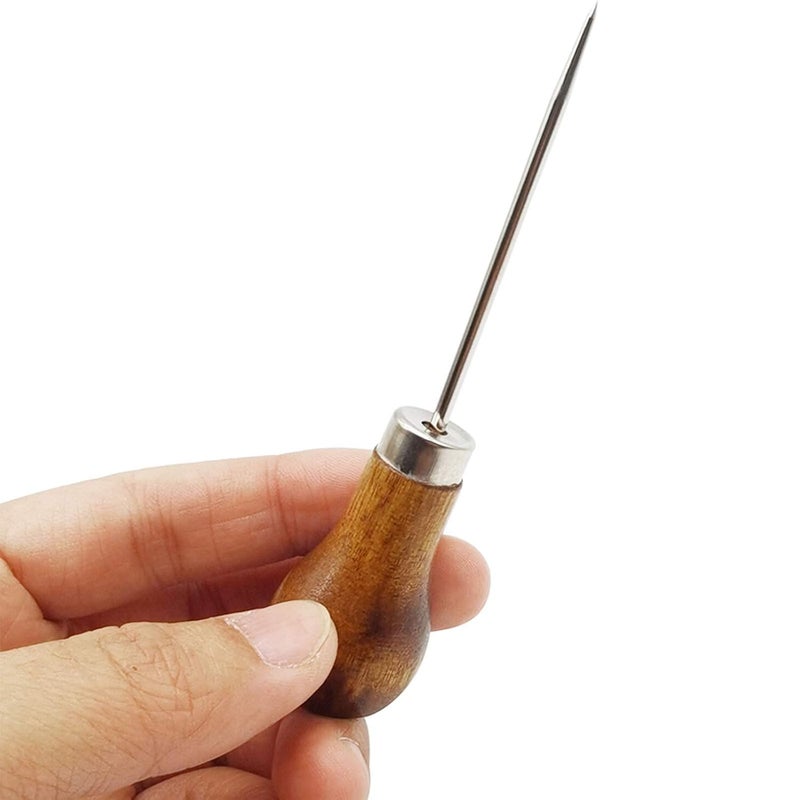 ROYHOO 10PCS Wooden Handle Scratch Awl for Leather Punch Hole or DIY Handmade Pin Punching Needles - Image 2