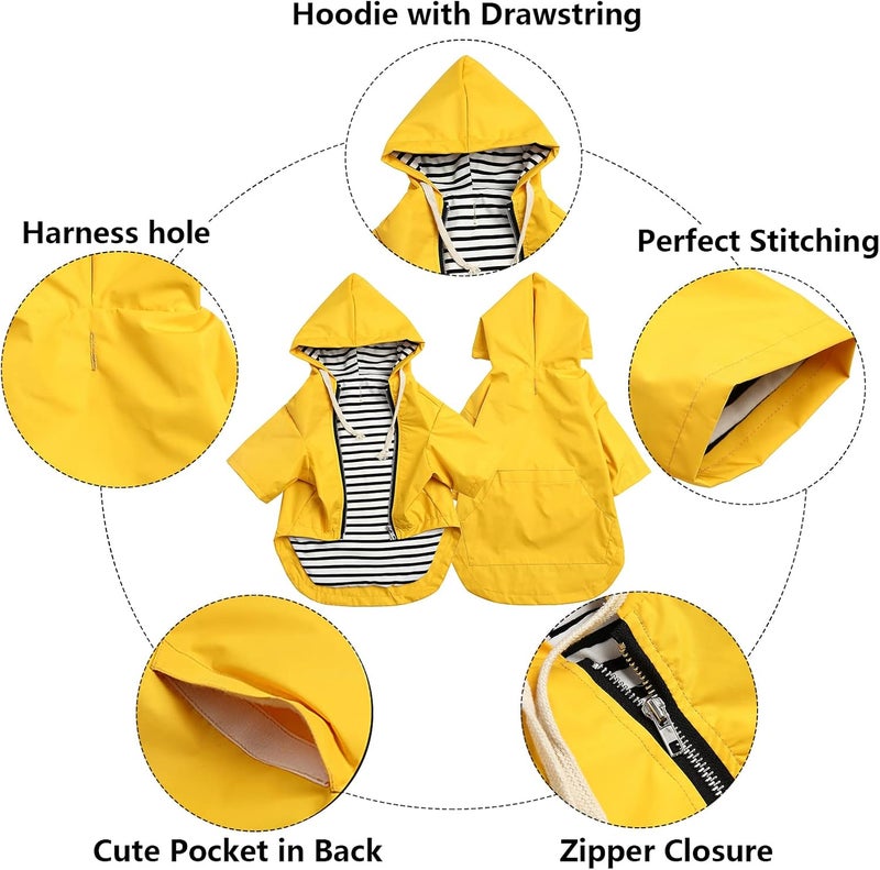 Morezi Dog Raincoat rain Jacket Raincoat Dogs Waterproof Small Medium Breeds Zip Closure Storage Pocket Harness Hole Yellow XS - Image 3