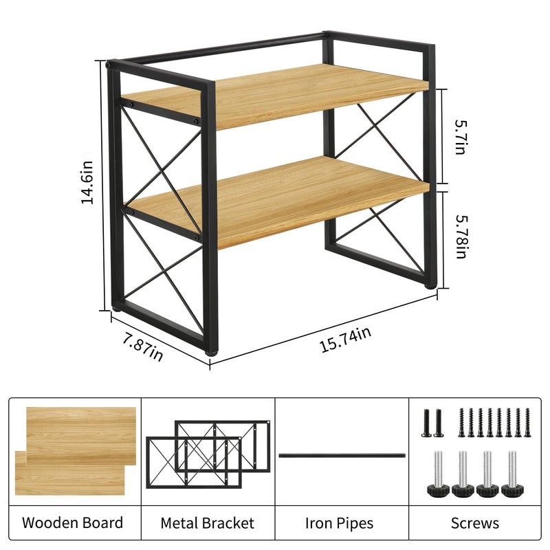 YINMIT Desktop Shelf Organizer, 2 Tier Office Shelves, Wood Desk Organizer Storage Rack and Freestanding Display Shelf for Office, Dormitory, Home (Black Wood) - Image 3