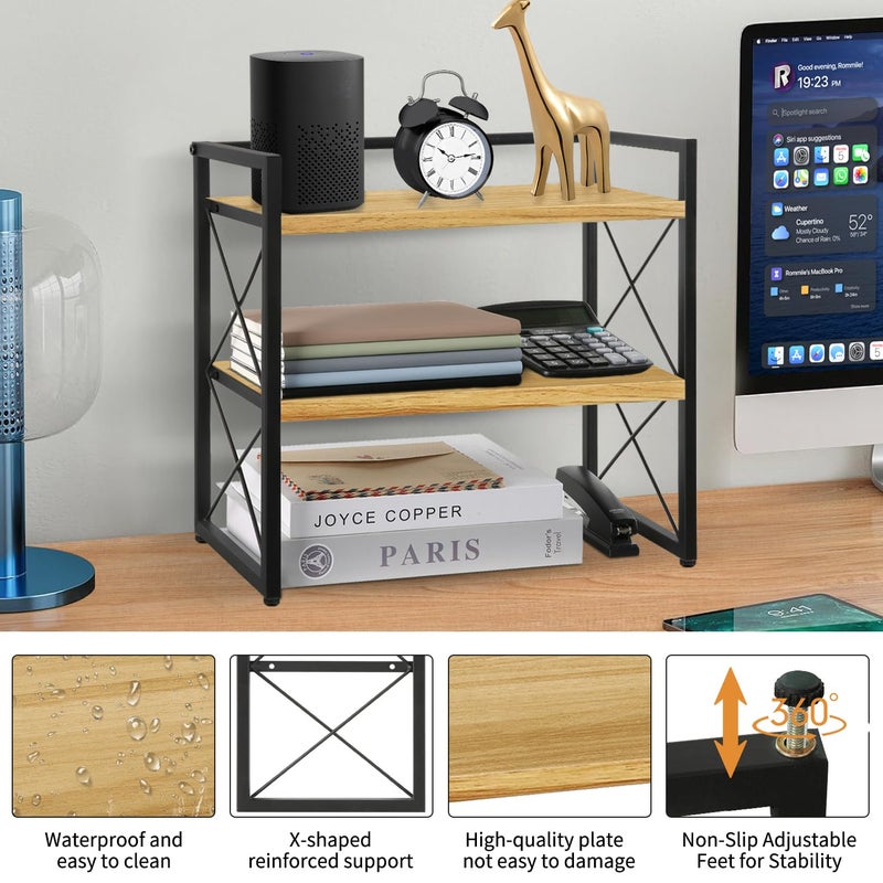 YINMIT Desktop Shelf Organizer, 2 Tier Office Shelves, Wood Desk Organizer Storage Rack and Freestanding Display Shelf for Office, Dormitory, Home (Black Wood) - Image 4