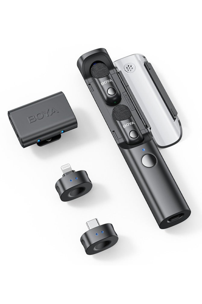 BOYA Magic-02 AI-Powered Transformable Wireless Microphone Noise Cancelling Mic Lavalier Lapel Mini Microphone for Vlogging iPhone Android PC DSLR Camera