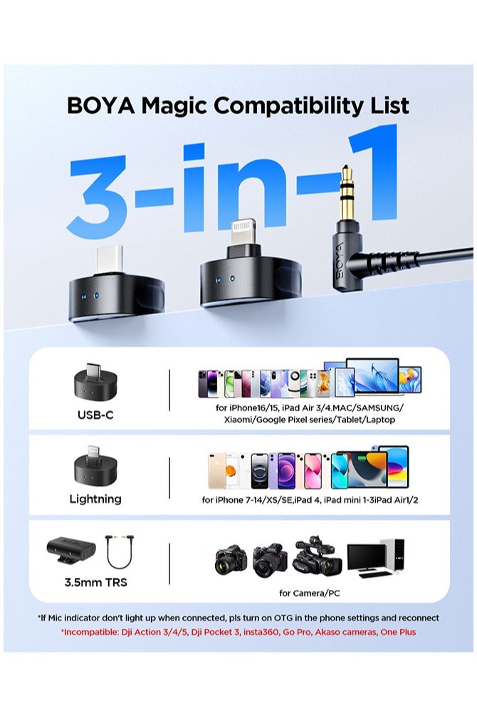 BOYA BOYA Magic-02 AI-Powered Transformable Wireless Microphone Noise Cancelling Mic Lavalier Lapel Mini Microphone for Vlogging iPhone Android PC DSLR Camera - Image 2