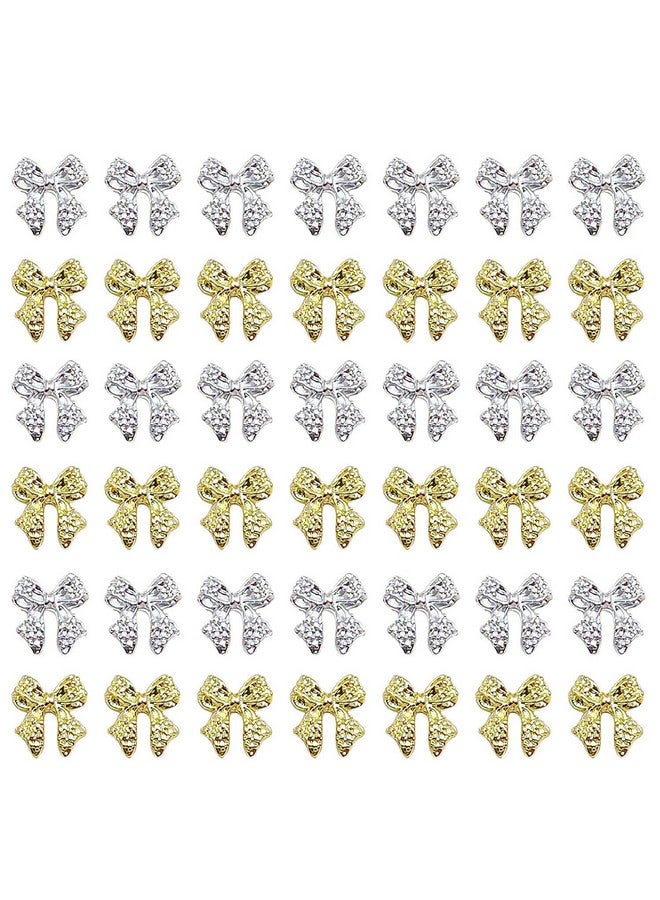 KACHIMOO 40pcs Bow Nail Charms Gold and Silver Nail Charms Bowknots Nail Art Charms Bow Charms for Nails Design - Image 1