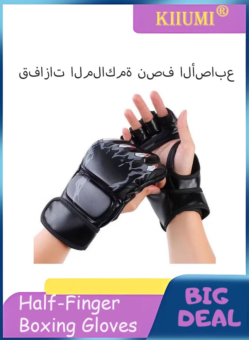KIIUMI Half-Finger Boxing Gloves, MMA Gloves UFC Boxing Fight Gloves for Sanda Sparring Punching Bag Training - Image 1