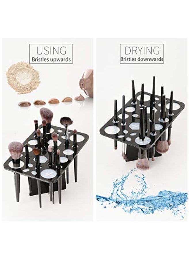 Luckyiren - Makeup Brushes Drying Rack, Brushes Dryer, Collapsible 28 Slot Acrylic Brush Holder Stand Tree Tray Support Display For Makeup Artist Acrylic Nail Brushes Paintbrushes Makeup Lovers, Black - Image 1