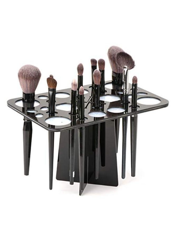 Luckyiren - Makeup Brushes Drying Rack, Brushes Dryer, Collapsible 28 Slot Acrylic Brush Holder Stand Tree Tray Support Display For Makeup Artist Acrylic Nail Brushes Paintbrushes Makeup Lovers, Black - Image 1