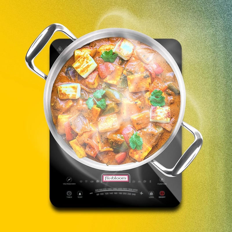 FLIXBLOOM FLIXBLOOM Glossy Stainless Steel Induction Base Cookware Set Kadai for Kitchen Perfect Cooking Triply Kadai 3 Litre  - Image 2