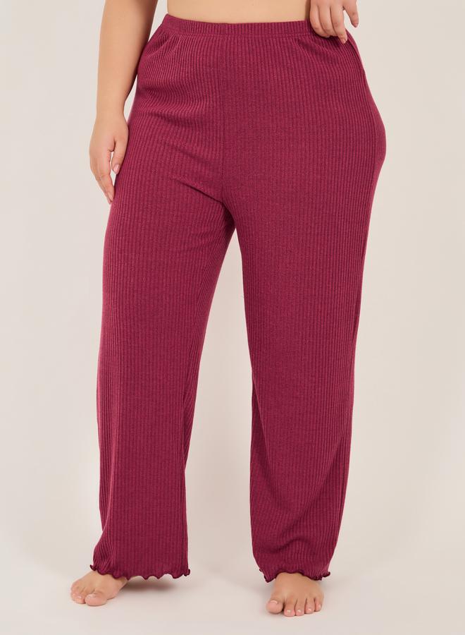 Styli Plus Size Rib Knit V-Neck T-Shirt and Pyjama Set  - Image 4