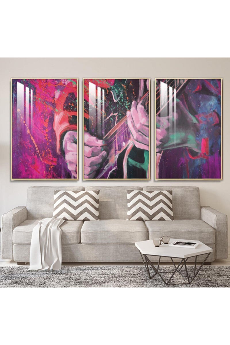 Marktna Three wooden wall painting with a frame and a clear acrylic layer - Image 1