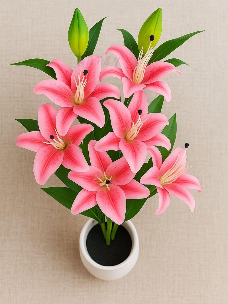 ARTSY® Artificial Flowers for Decoration Lily Flower Bunch for vase/Pot, Long Size Stick stem, Home/Office Decor, Gift, Artificial Plant, Craft, Without Vase, 100 cm Height, 1 Piece, Pink - Image 2