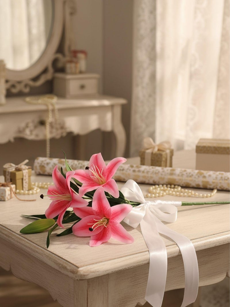 ARTSY® Artificial Flowers for Decoration Lily Flower Bunch for vase/Pot, Long Size Stick stem, Home/Office Decor, Gift, Artificial Plant, Craft, Without Vase, 100 cm Height, 1 Piece, Pink - Image 4