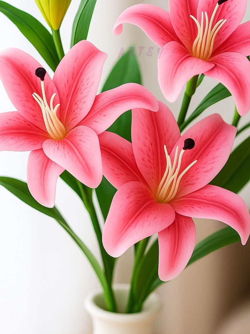 ARTSY® Artificial Flowers for Decoration Lily Flower Bunch for vase/Pot, Long Size Stick stem, Home/Office Decor, Gift, Artificial Plant, Craft, Without Vase, 100 cm Height, 1 Piece, Pink - Image 3