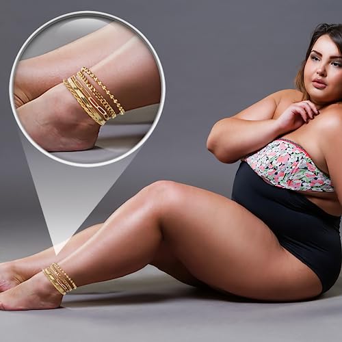 Poxtex Extra Large Anklets for Women Large Ankle, 14K Real Gold Dainty Anklets for Women Waterproof, 10"+2" Adjustable Large Ankle Bracelets for Women Plus Size, Ankle Bracelets for Women Trendy, - Image 3