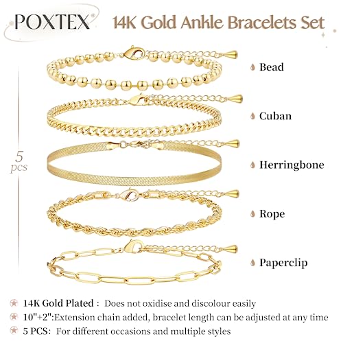 Poxtex Extra Large Anklets for Women Large Ankle, 14K Real Gold Dainty Anklets for Women Waterproof, 10"+2" Adjustable Large Ankle Bracelets for Women Plus Size, Ankle Bracelets for Women Trendy, - Image 4