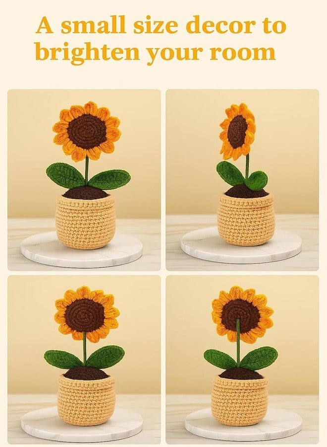 craftelio Handmade Crochet Sunflower Pot – Eco-Friendly Knitted Flower Plant for Home Decor, Cute Crochet Flowers for Office Desk, Table Decor & Gift Item (White) - Image 1
