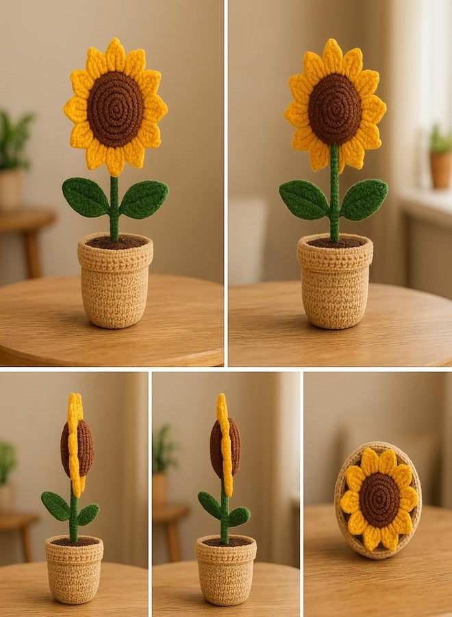 craftelio Handmade Crochet Sunflower Pot – Eco-Friendly Knitted Flower Plant for Home Decor, Cute Crochet Flowers for Office Desk, Table Decor & Gift Item (White) - Image 5