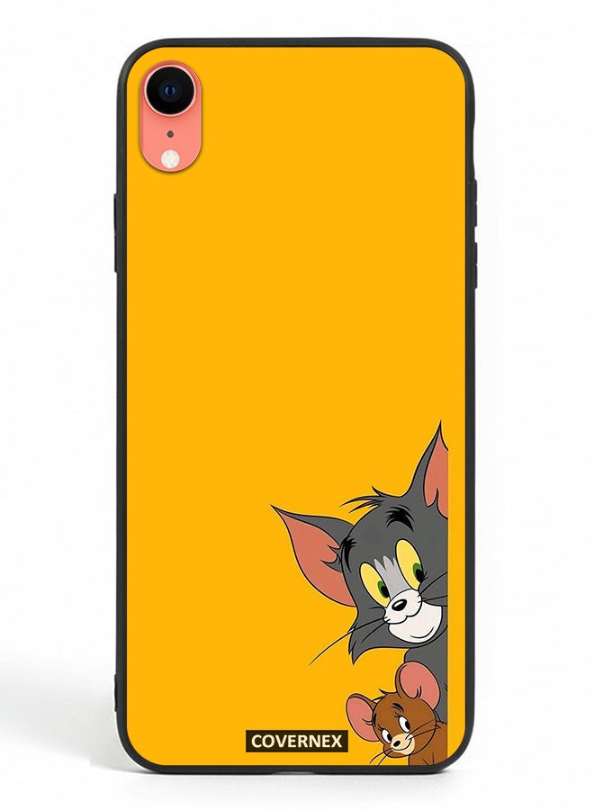 Covernex Apple iPhone XR Protective Case Cover Printed Featuring Classic Duo Tom and Jerry Peeking Friends - Image 2